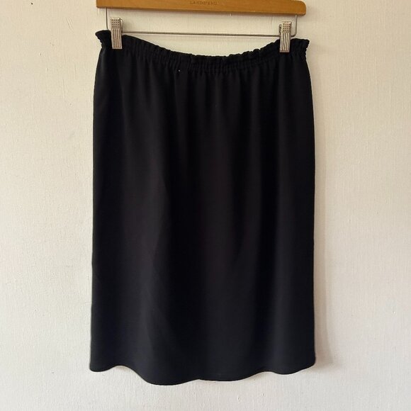 Zoran 100% Silk Faux Wrap Skirt Womens Small Black Elastic Waist VINTAGE - Picture 1 of 4